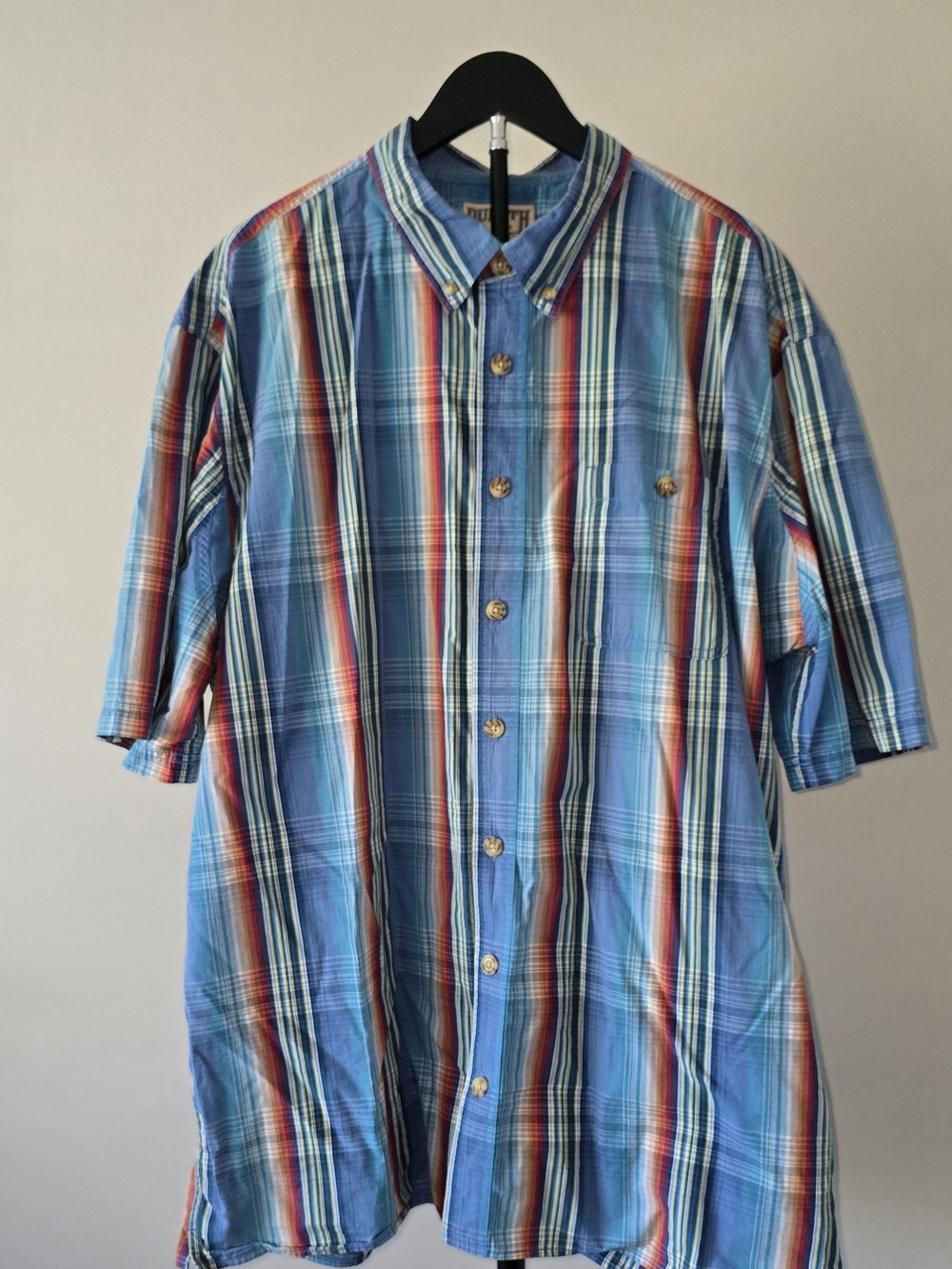 Duluth Trading Co Blue and Red Plaid Button-Down Shirt